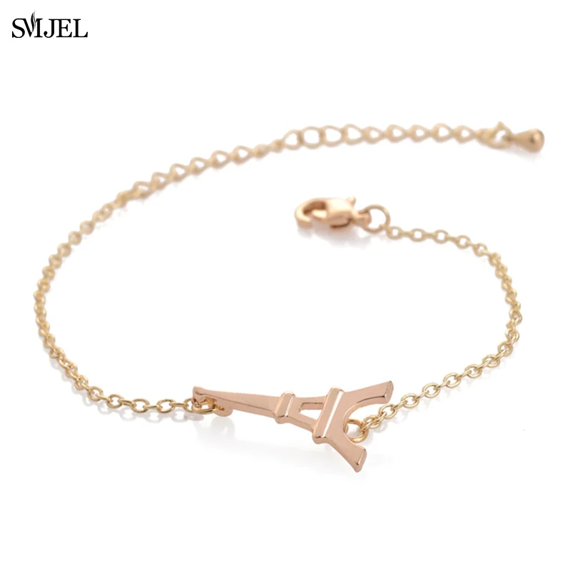 Trendy Eiffel Tower Charm Bracelets for Women Jewelry Adjustable Chain Bracelets & Bangles Gold Color Cross Accessories Gift