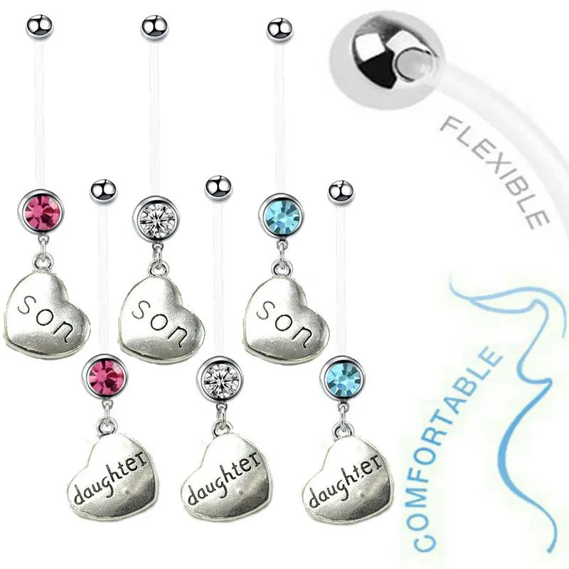 12pcs/lot Heart Son Daughter Pregnancy Belly Ring Sexy Maternity Navel Ring Body Piercing  Jewelry