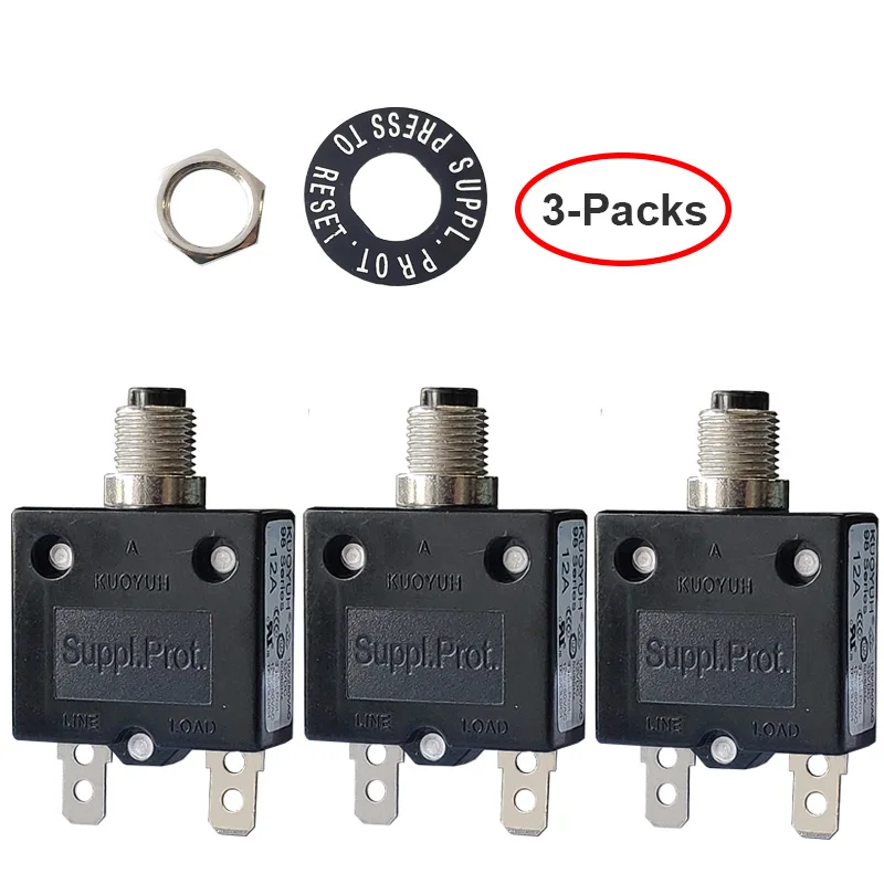 

3pcs KUOYUH 98 series 125/250VAC 5A 6A 7A 8A 10A 12a 14A 15A 16A18A20A25A Circuit Breakers Manual push reset overload protect