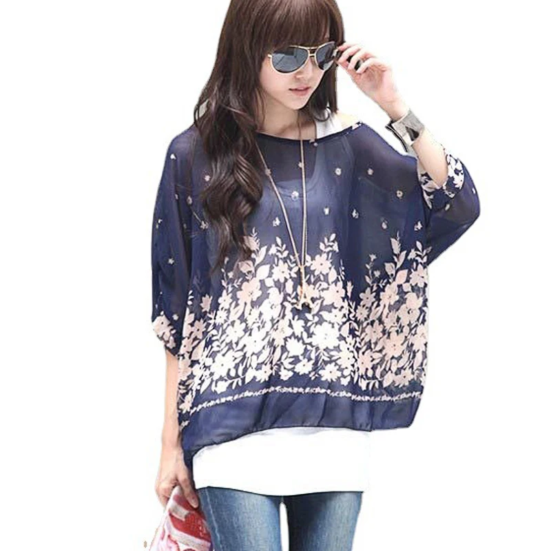 

Chiffon Shirts 6XL Plus Size Women Clothing 2021 Novelty Plaid Print Summer Blouses Batwing Sleeve Women's Casual Tops Blusas