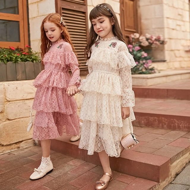 Gilrs Flower Embroidery Kids Party Dress Girl 8 10 12 Years 2022 New Korean Style Fashion Princess Dress For Teenage Girl Cloth Girls Casual Dresses AliExpress