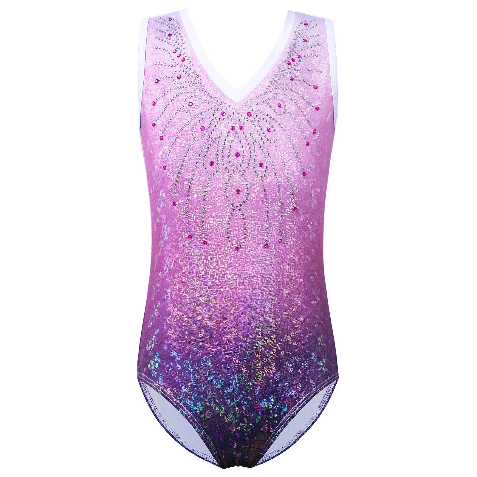 BAOHULU Sparkle Ballet Leotard for Girls Sleeveless Practice Outfit Teens Dance Wear Jumpsuit V-neck Ballerina Bodysuit