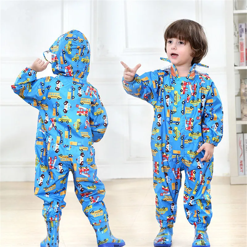 Children Girls Raincoats Fashion Animal Pattern Design Waterproof Rain Pants Kids Hooded Jumpsuit For Baby Boys 1-10 Ys Rainsuit