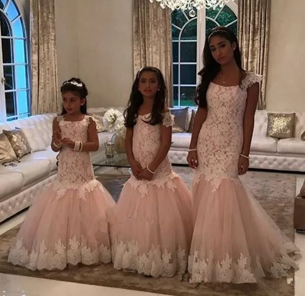 Vestidos de encaje hasta el suelo para niños, ropa Formal de sirena de tul, bonitos vestidos populares para niñas de flores, 2020