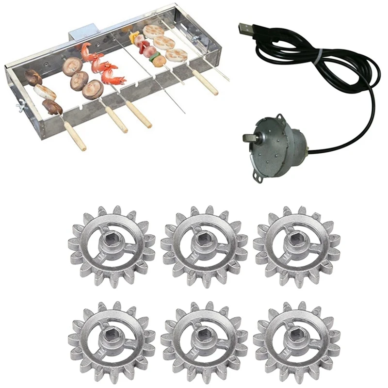 Automatic Rotisserie Grill Tools Metal BBQ Rotary Frame Gear with USB Cable Motor DIY Automatic Rotary Frame Tool Set