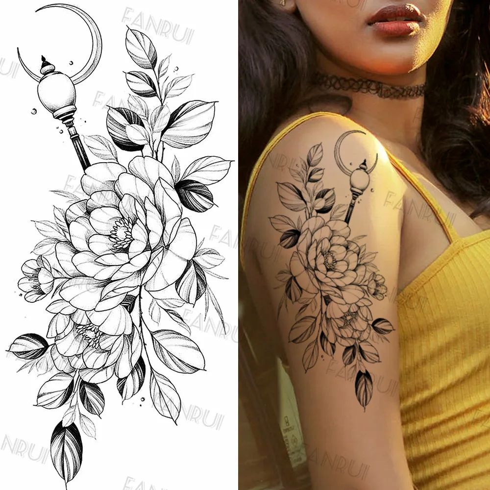 Sexy Black Mandala Flower Temporary Tattoos For Women Girls Henna Tatoos Paper Fake Jewelry String Snake Flower Tattoo For Party