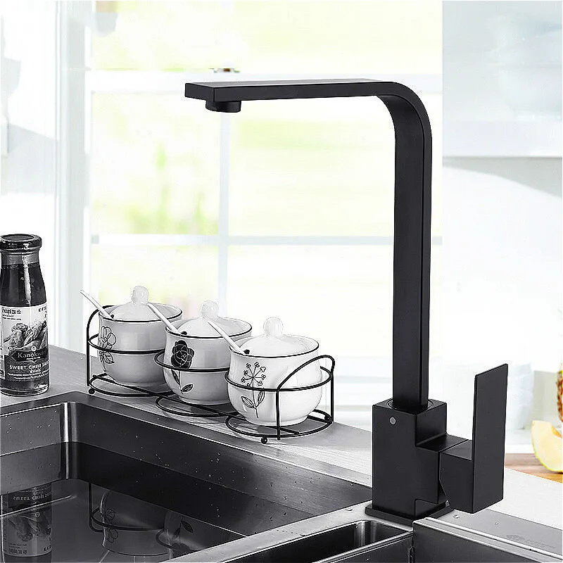 

Kitchen Faucet 360 Rotate Black Mixer Faucet Rubber Design Hot and Cold Deck Mounted Crane for Sinks