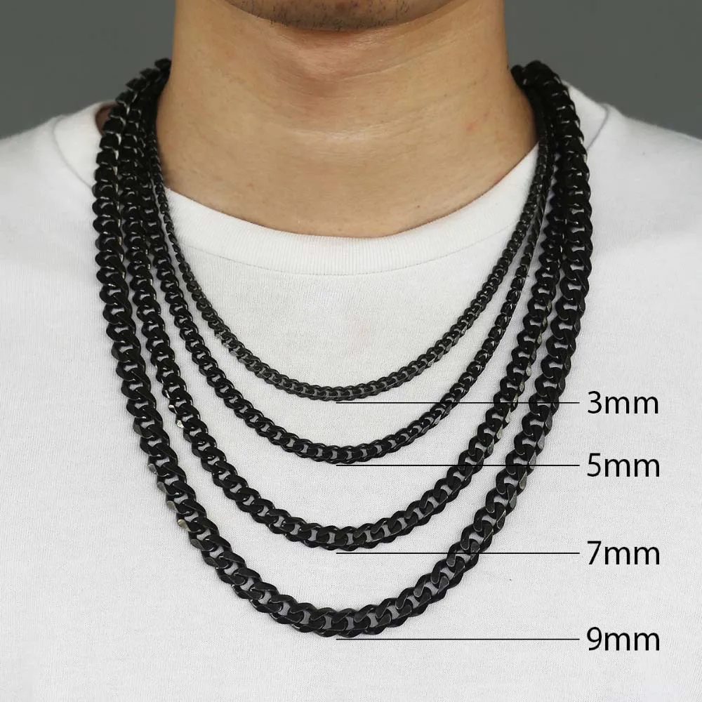 Basic 3/5/7/9/11mm Miami Curb Chain Necklace for Men Women Anti Allergy Stainless Steel Classic Punk Male Jewelry Gift KNM08A