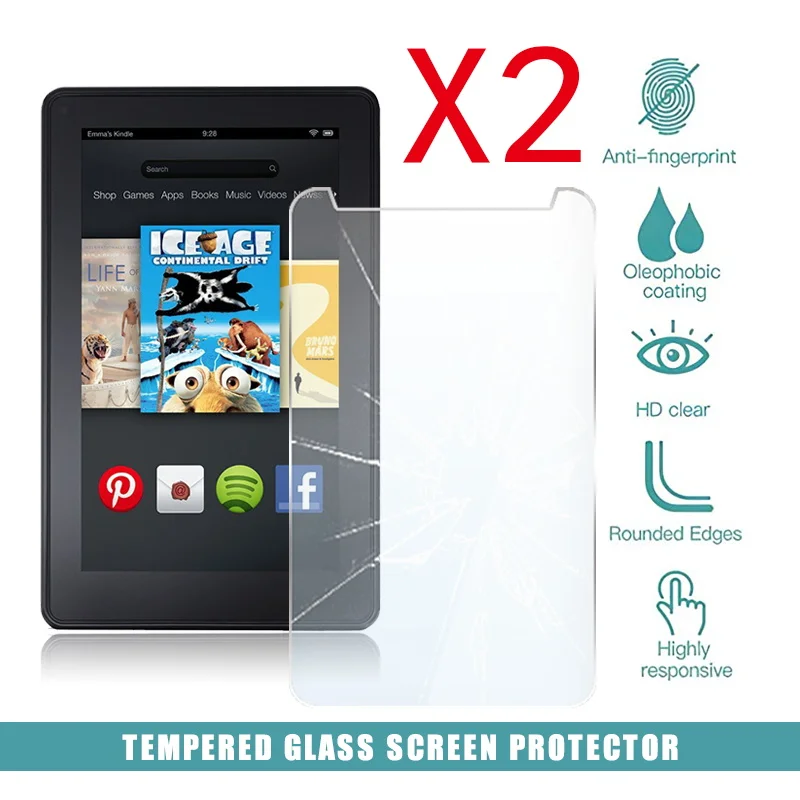 2Pcs Tablet Tempered Glass Screen Protector Cover for Amazon Kindle Fire 7