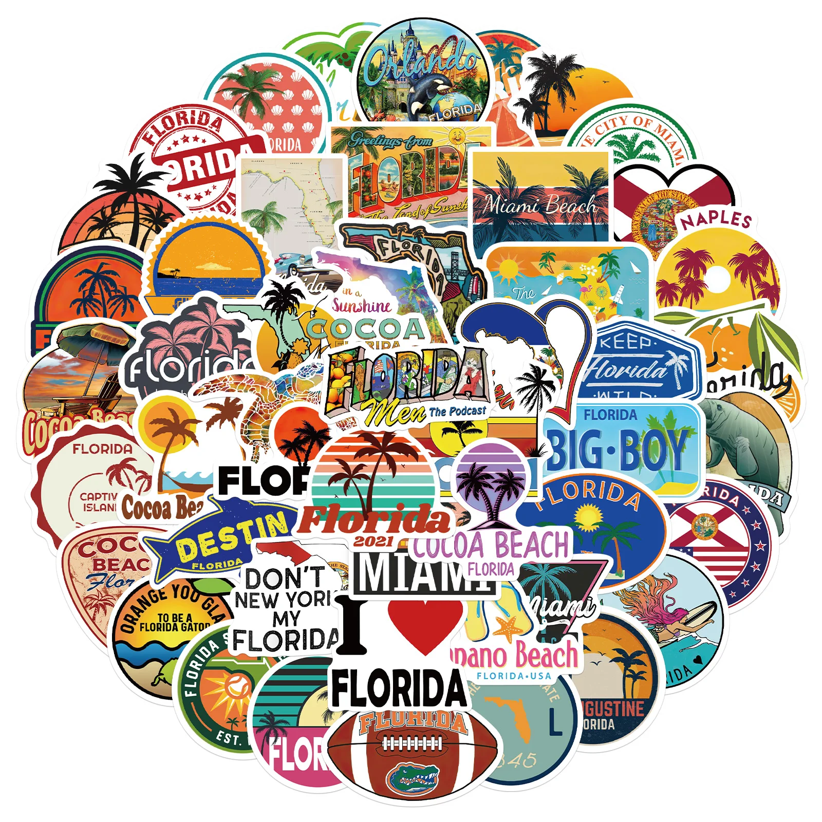 50PCS Florida City Landscape Stickers For Laptop Guitar Luggage Phone Waterproof Graffiti Sticker Decal Kid Toy