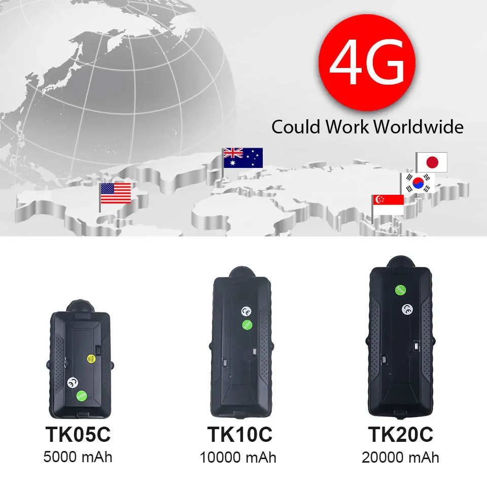 4G GPS Tracker Car GPS TK20C TK05C Waterproof Portable Recharge Large Battery 20000mAh Strong Magnet Locator 3rd Server Traccar