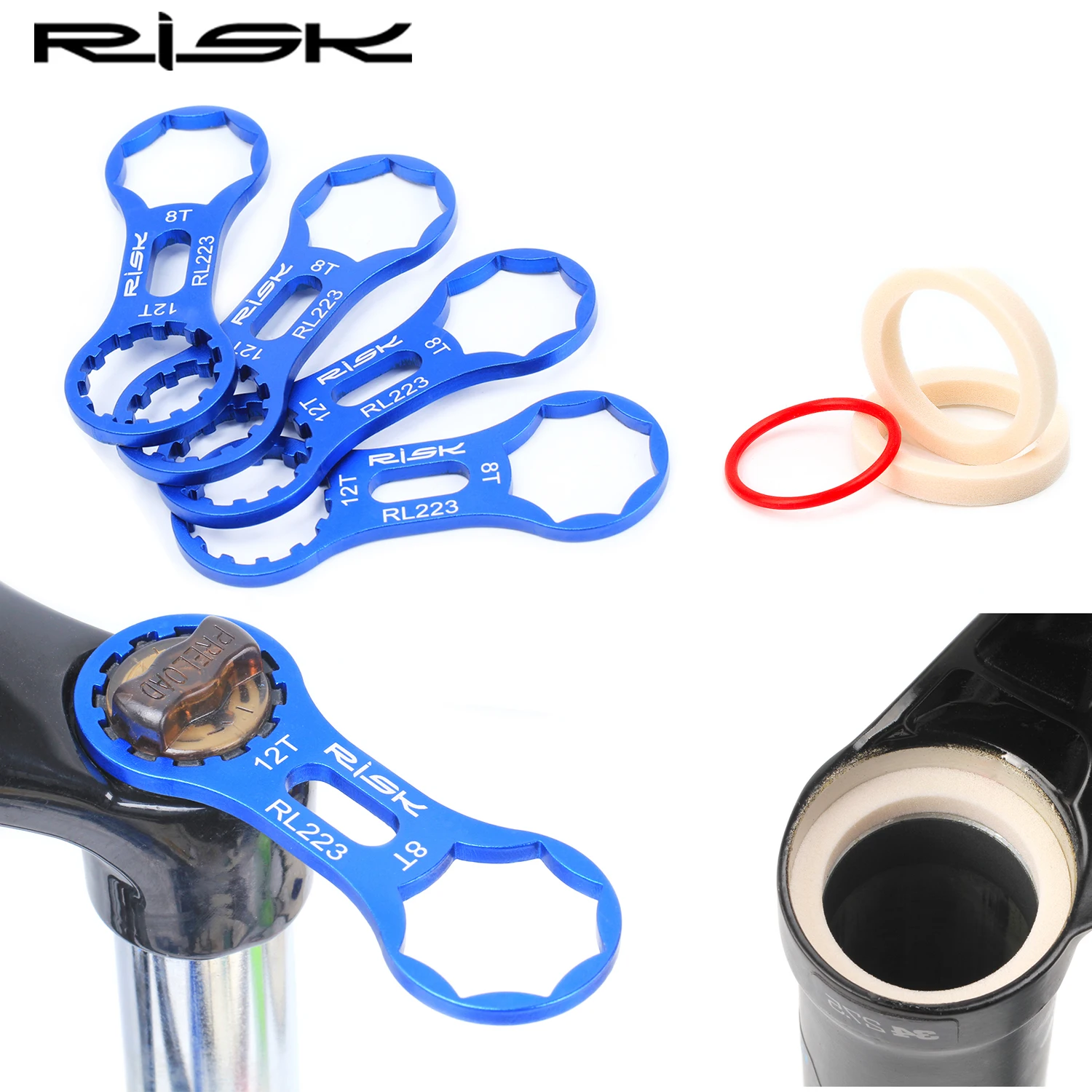 

RISK Bike Fork Cap Removal Tool Suspension Fork Remover Install Wrench Bicycle Fork Sponge Ring Bicycle Repairing Tools