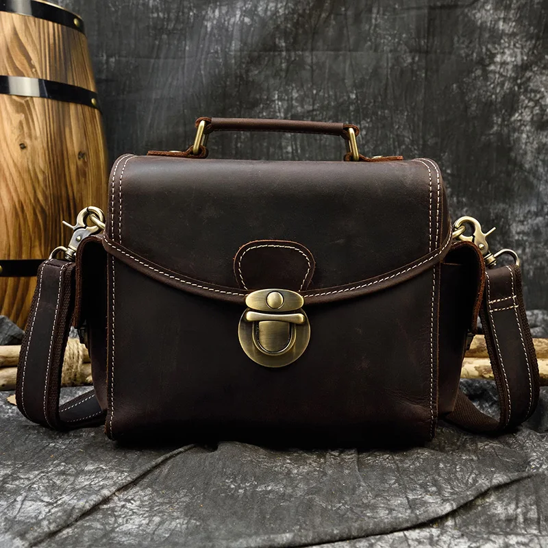 Retro Fashion Crazy Horse Leather dslr Camera Bags Genuine Leather Hand Bags Camear Shoulder Bag Travel Camera Bag for men male