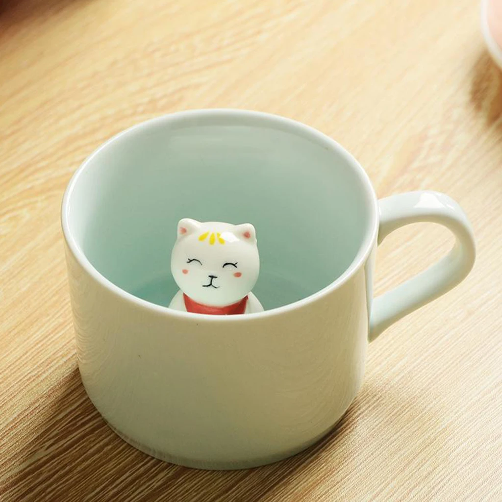 Creative Ceramic Cup coffee Mug 3D Milk Cup Animal Inside Cute Cartoon Panda Bunny Kitten Puppy Tee Cup Celadon Cup