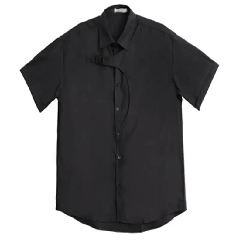 Men's Short Sleeve Shirt Summer New Japanese Yamamoto Style Dark Personality Handsome Button Decoration Fashion Large Size Shirt