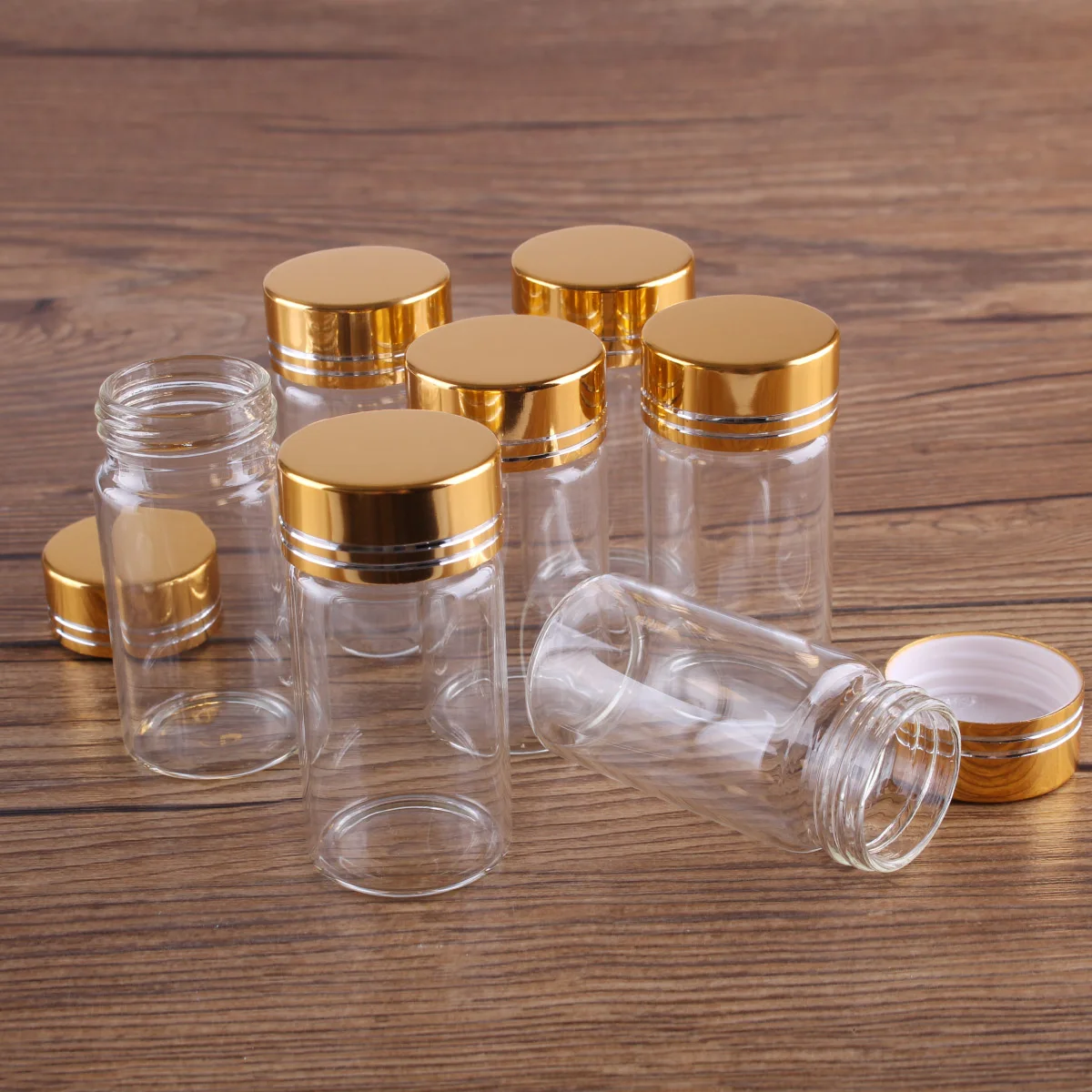 5pcs 25ml 30*60mm Glass bottles with Golden Caps Spice Jars Perfume Bottles Potion bottles Glass vessels for Art Craft