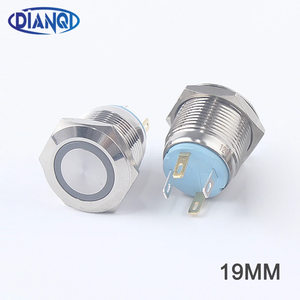 19mm Metal brass Push Button Switch flat round illumination ring Momentary self reset 1NO 1NC Car press button 19HX.F.K4