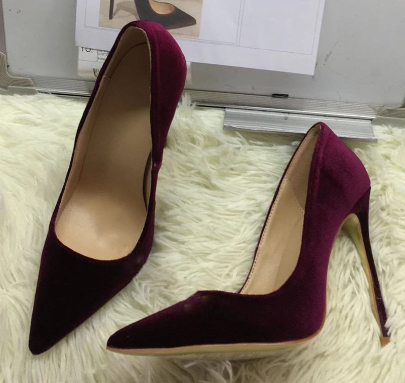 Purple Royal Blue Velvet High Heel Sexy Pointed Toe Velvet Pumps Woman Party Dress Heels Super High Stiletto Heels Wedding Shoes