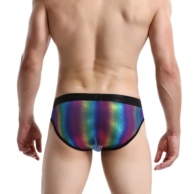 Fashion Man Rainbow Shiny Nylon Briefs Bulge Penis Pouch Men Sexy Funny  Underwear Gay Male Novelty Jockstrap Panties Lingerie