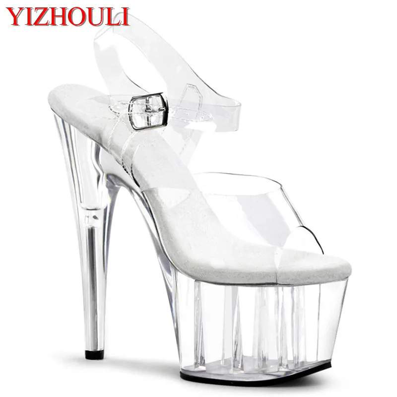 Crystal platform 15cm high heel sandals, stage show 6in high heel pole dancing performance Pole shoes