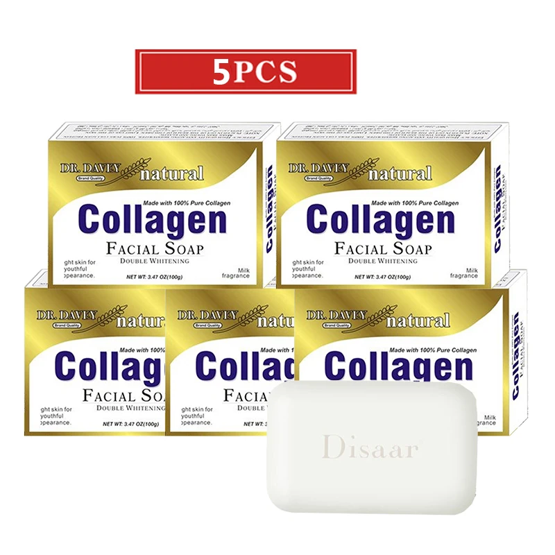 5pcs Natural Collagen Facial Soap Double Whitening Made With 100% Pure Collagen Protein Soap Anti-Aging Moisturizer Oil Control