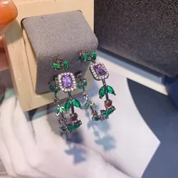 Bilincolor Vintage Zircon Green Leaves Half Circle Earring for Women