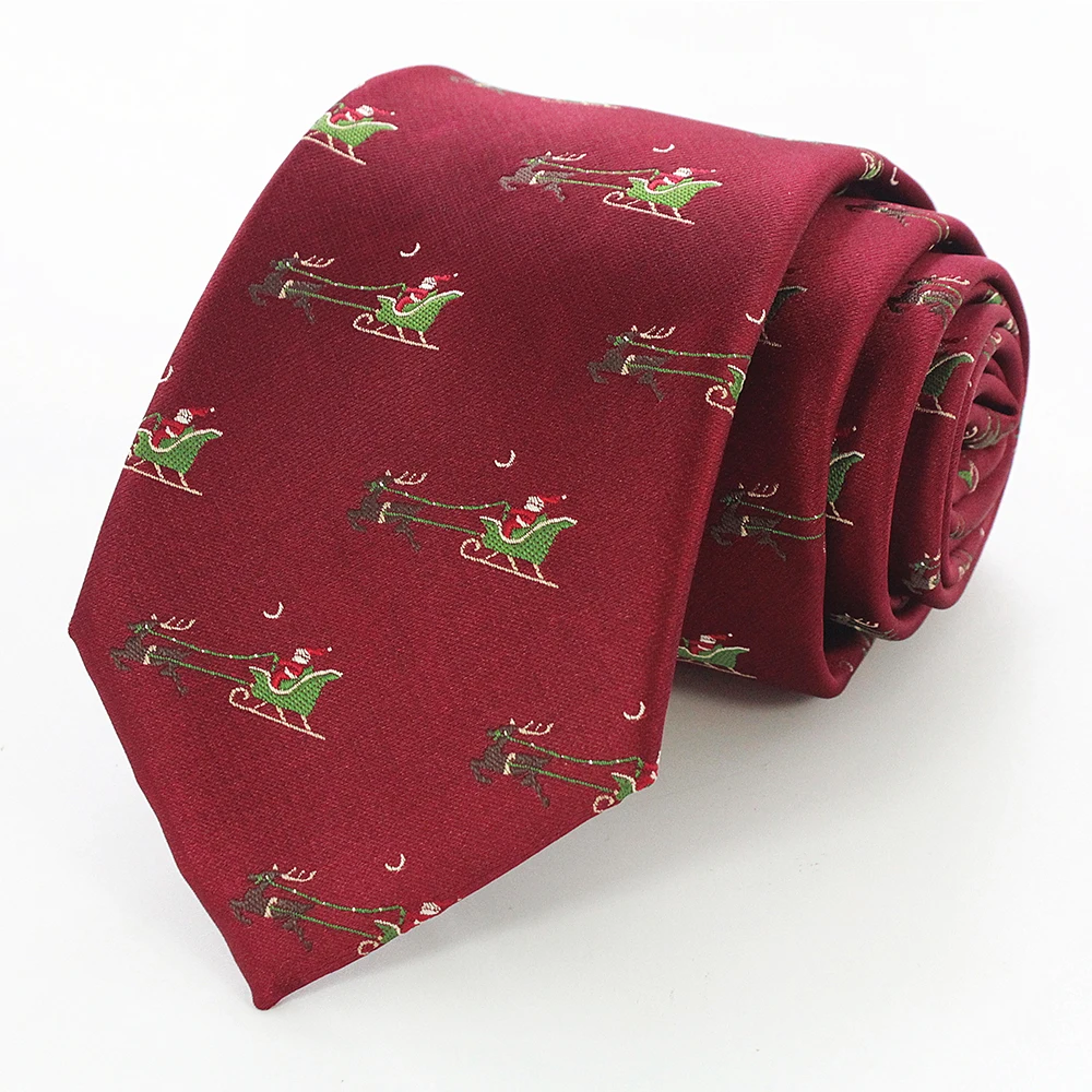 JEMYGINS Neuartige Weihnachtskrawatten, Weihnachtsmann-Schneeflocken-Krawatte, Rot-Grüne Seiden-Jacquard-Krawatte für Männer und Kinder, Weihnachtsgeschenk – Detail 9