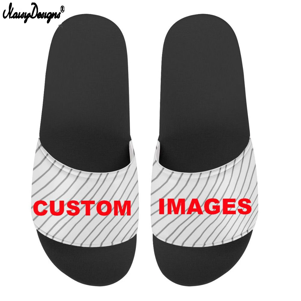 Noisydesigns Custom Women Shoes Logo Image Print Slippers Casual Summer Home Flip Flops Personilazed Black Size 36-47 Dropship