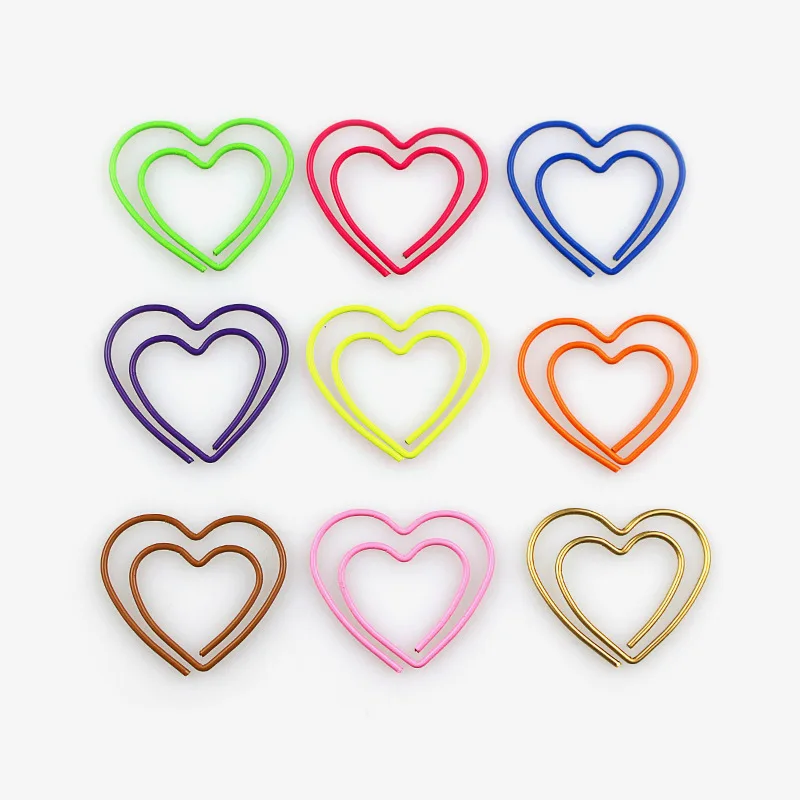 50Pcs/Box Heart Bookmark Metal Paper Clip Decor Colorful Book Note Decoration Binder Clip Stationery