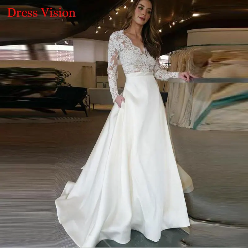 

New Style Weding Dresses Lace Appliques V-neck Long Sleeves Robe De Soiree свадебный замок Robe De Soiree Bride To Be