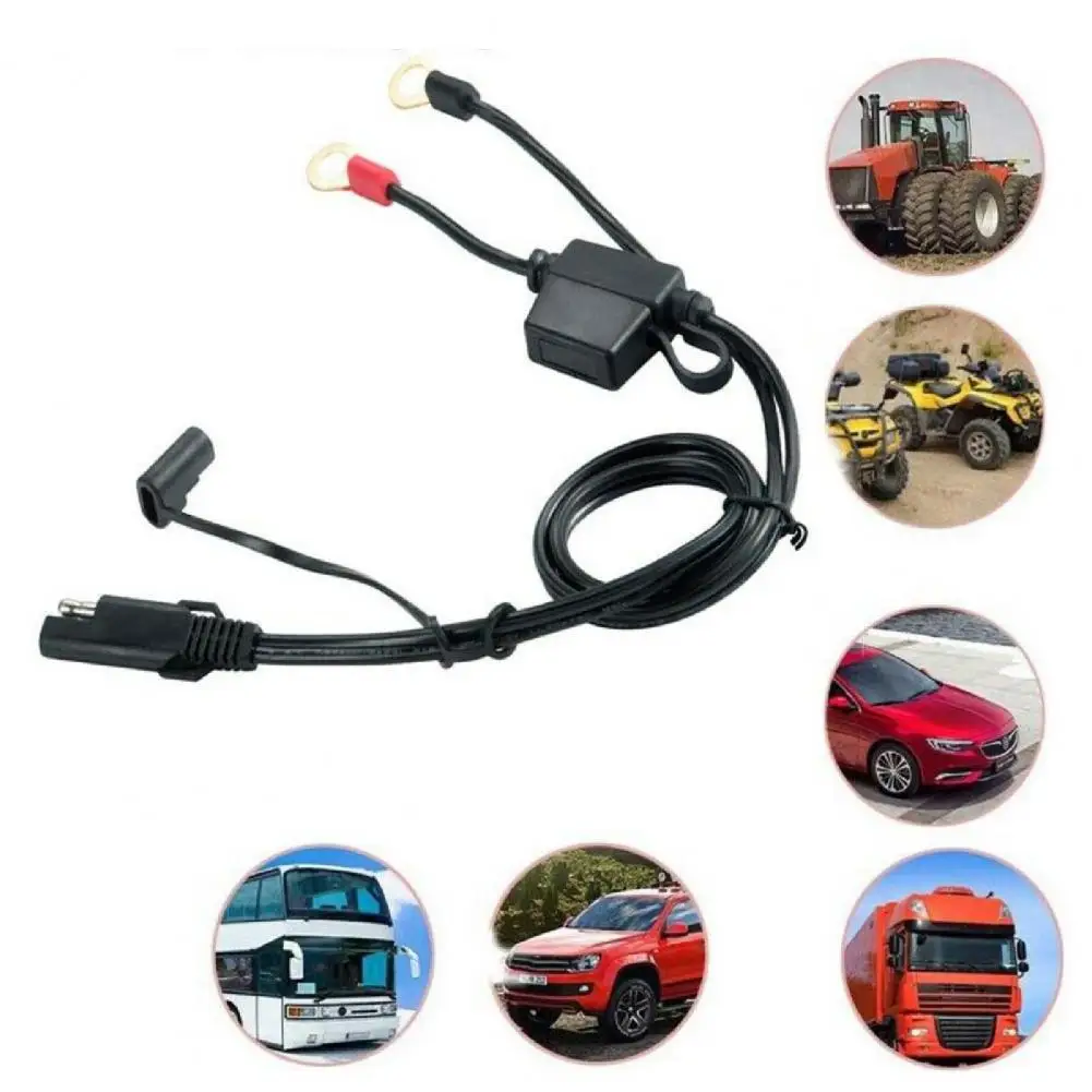 12-24V Motorcycle Battery Charger Quick Disconnect Cable Black SAE to O Ring Terminal Harness for Car Battery Output Connector