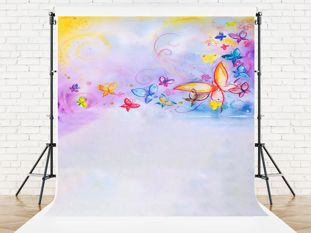 VinyBDS 5X7FT Children Theme Cartoon Photography Backdrop Colorful Butterfly For Children Newborn fundo  Background Fantasy