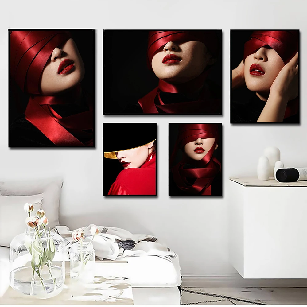 Canvas Painting Sexy Girl Modern Abstract Red Lip Silk Dancer Poster And Print for Living Room Aisle Home Decor Wall Art Picture