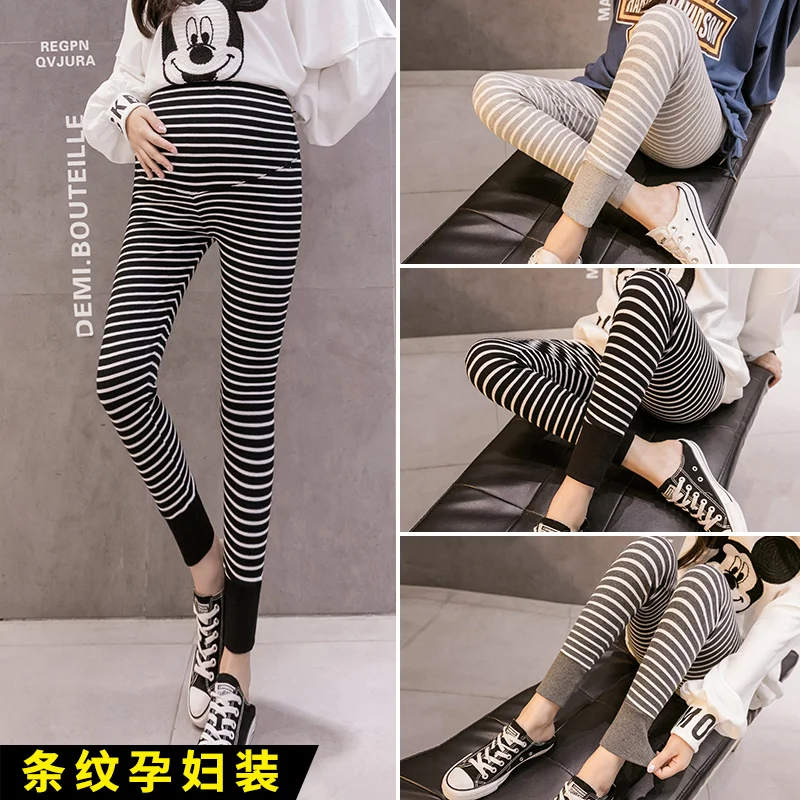 

Make the high quality version of the pregnant women leggings age season tide mom wears outside trousers stripes splicing autumn