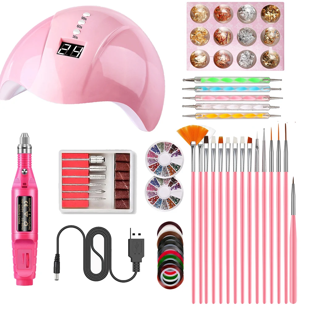 Professional Poly Acrylic Nail Art Kit Complete UV Gel LED Drying Lamp Drill Machine Full All for Nails Accessories and Tools