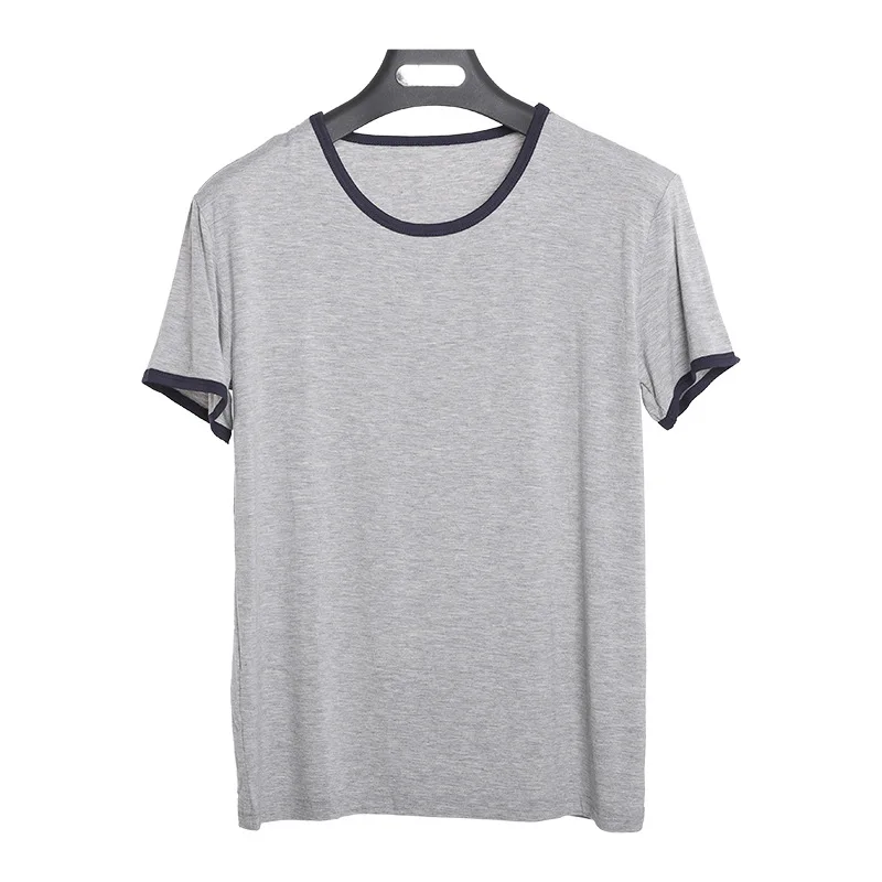 Summer Thin Modal Short Sleeve T-shirt Men\'s One Piece Casual Top Loose Bottomed Shirt Home Pajamas Solid Broadcloth Sleep Tops