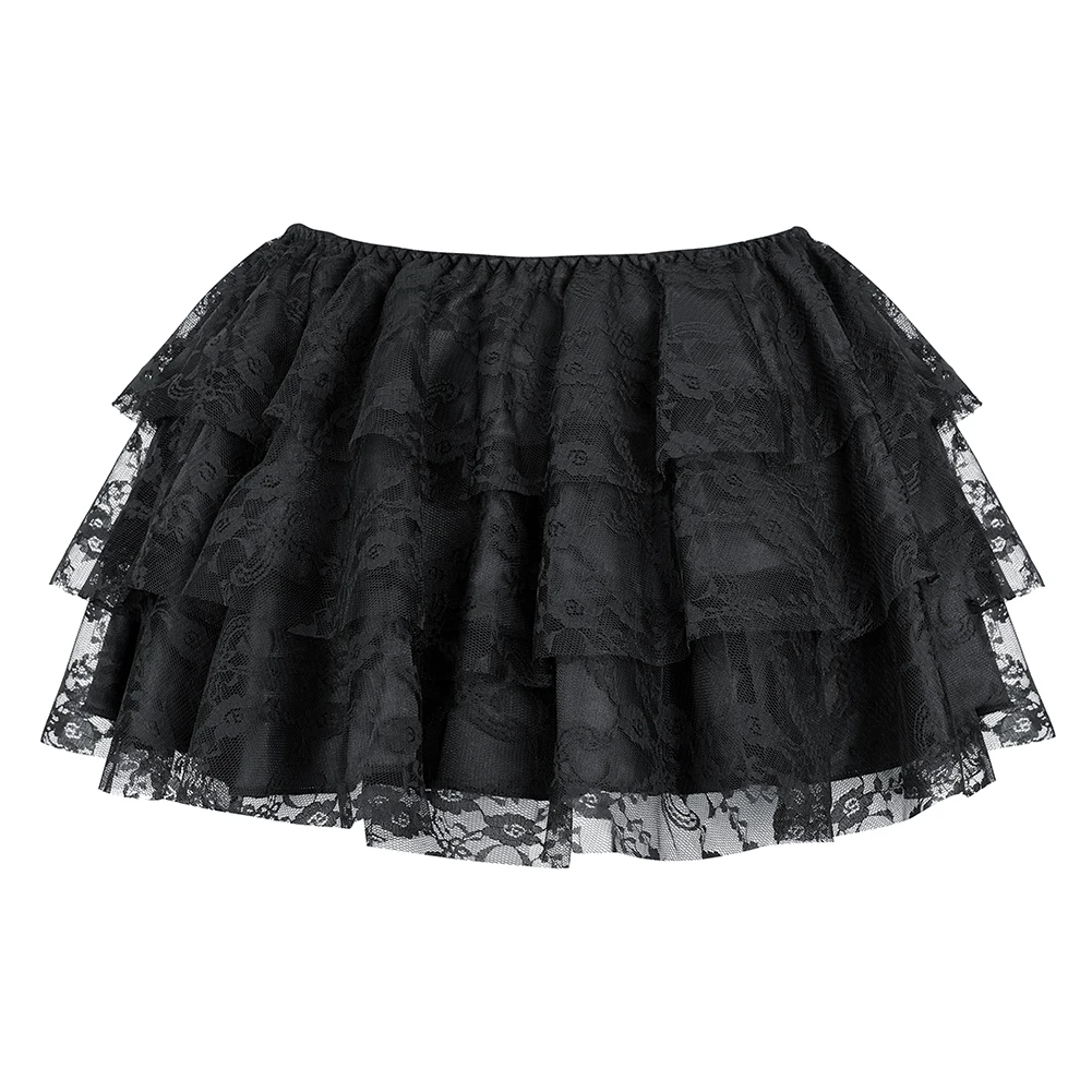 

Sexy Lace Pleated Skirt Women Three Layer Mini Skirt Ruffly with Lace Tulle Skirt Showgirl Night Party Skirts Match Corset S-6XL