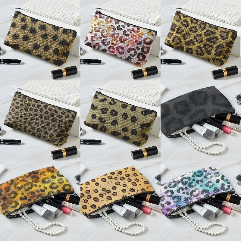 Sexy Leopard Print Makeup Bag Fashion Leopard Print Canvas Cosmetic Bag New Portable Square Women Ladies Cosmetic Bag Coin Bag