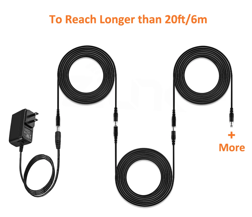 6 Meters DC 12V Power 10M Extension Cable 5.5mmx2.1mm/20 FT DC Plug For CCTV Camera 12 Volt Extension Cord