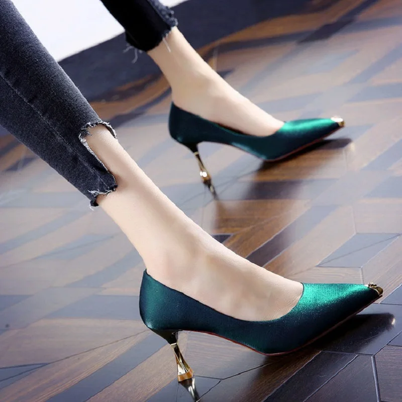 Talon Femme Women Fashion Sweet Green High Quality Slip on High Heel Shoes Lady Casual Summer Shoes Cool Office High Heels G5515