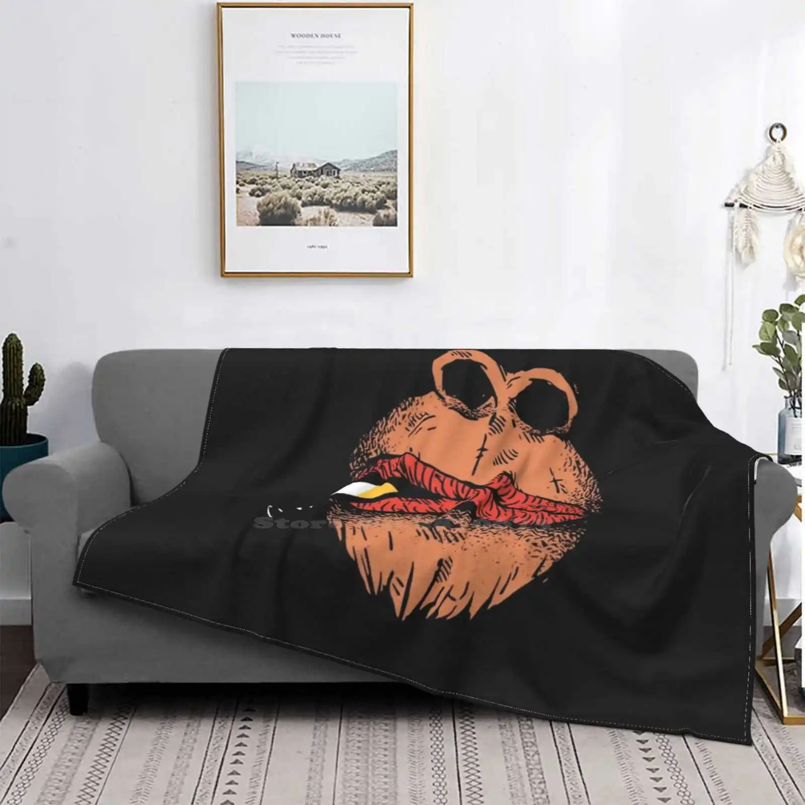 Funny Smoking Gorilla Monkey Ape Mouth Face Mask / Best Selling Room Household Flannel Blanket Mouth Gorilla Monkey Smoke