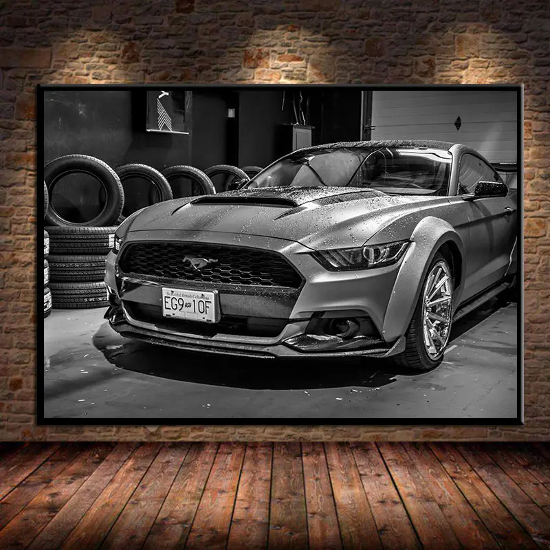 Modern Art Decorative Paintings Fords Mustang Widebody Tuning muscle Car Black and White Wall Picture Canvas Posters and Prints