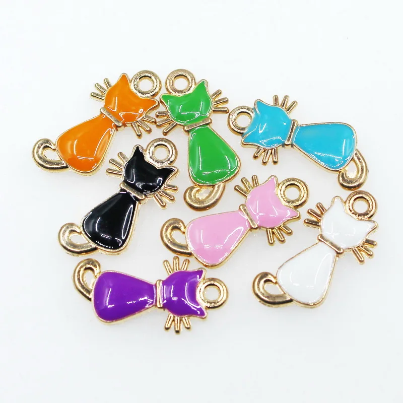 Concessional Sale Promotion 50pcs/lot mix Colors Pet Cat charms enamels dangle charms diy pendant jewelry hanging charms