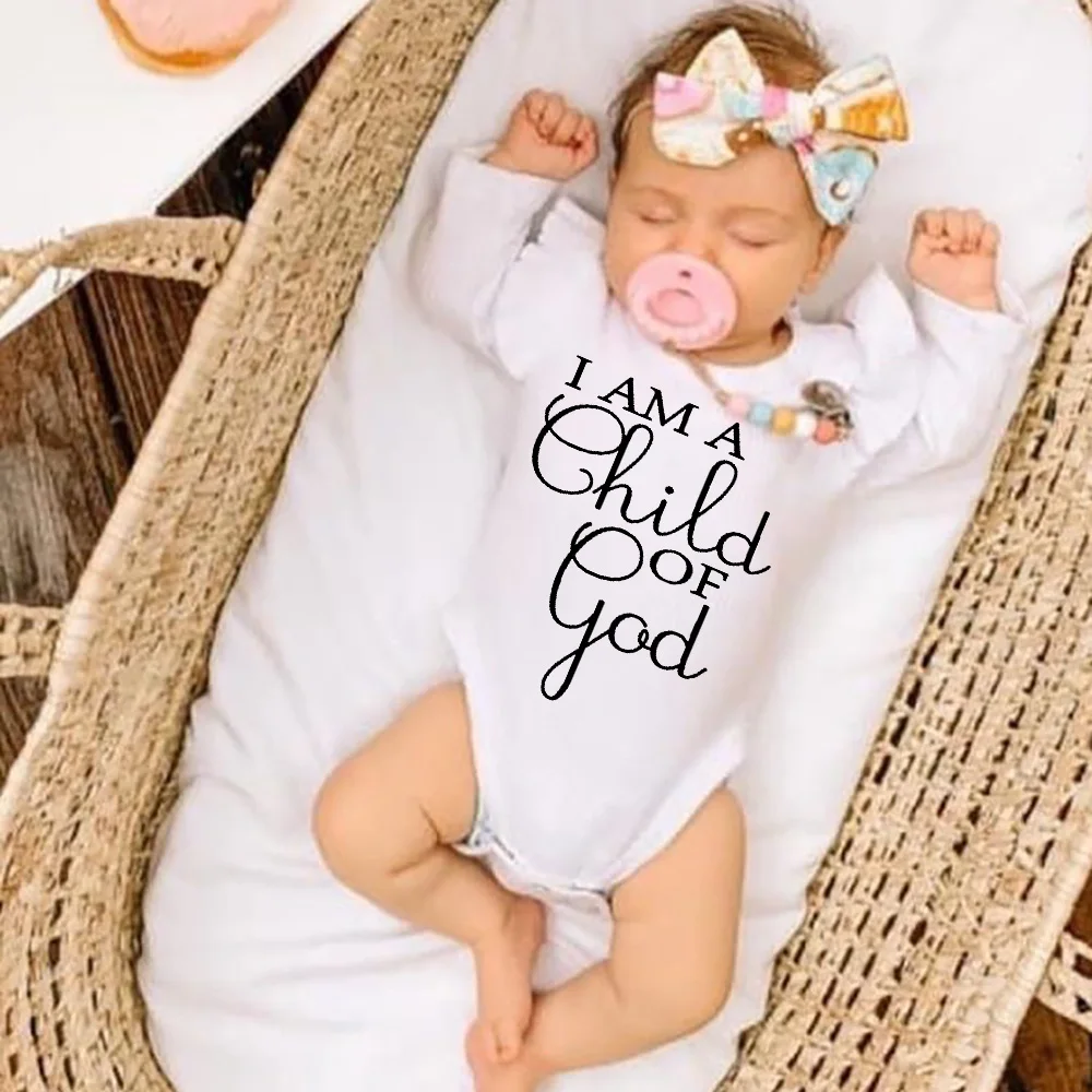 I Am Child of God Letter Print Newborn Bodysuits Baby Girls Boys Unisex Clothes Infant Kids Born Crawling Long Sleeve Jumpsuits