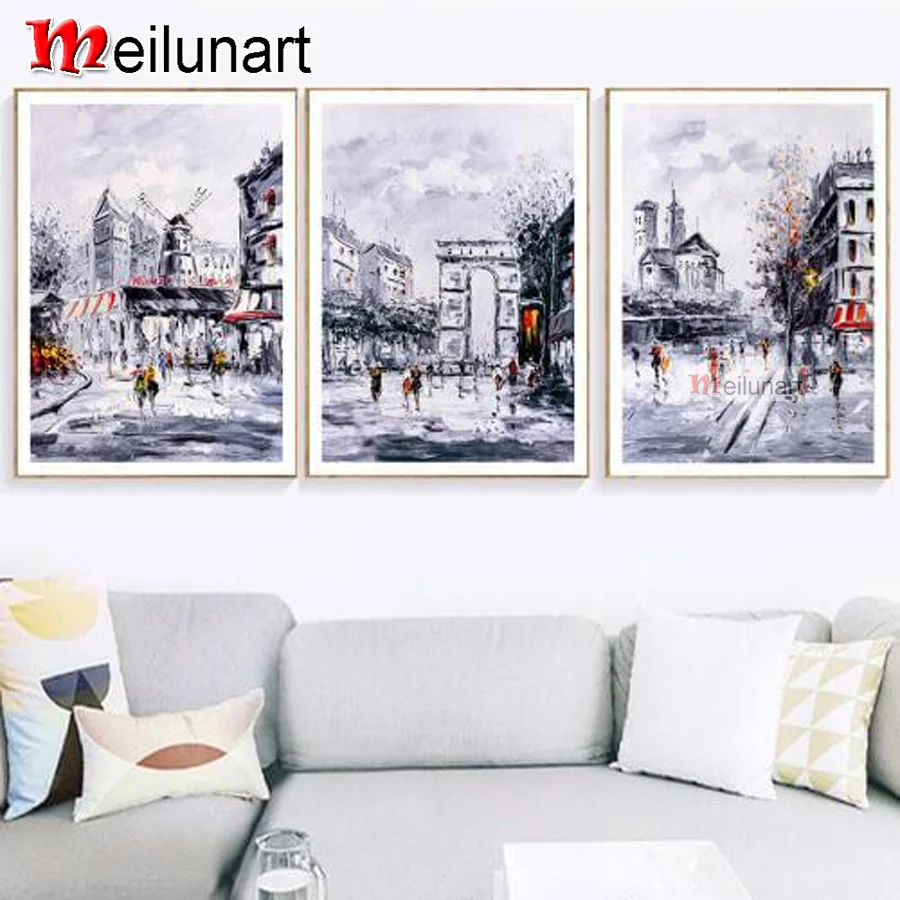 

Retro city landscape diy mosaic 5d diamond painting triptych full square round drill diamond embroidery home decoration AS1698