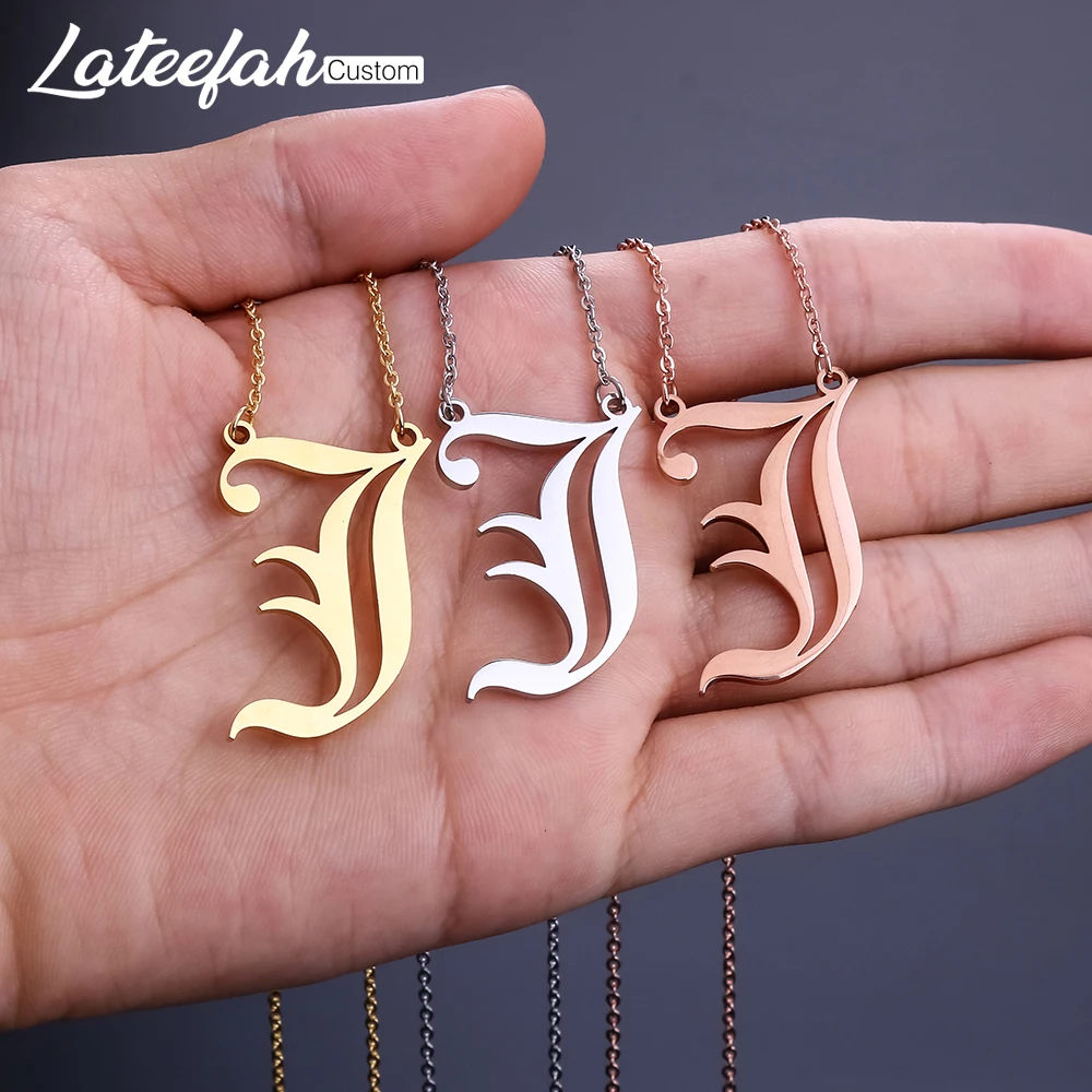 

Lateefah Initial Necklace Personality Gothic Necklace Custom Name Jewelry Stainless Steel Old English Name Necklace Her Gift