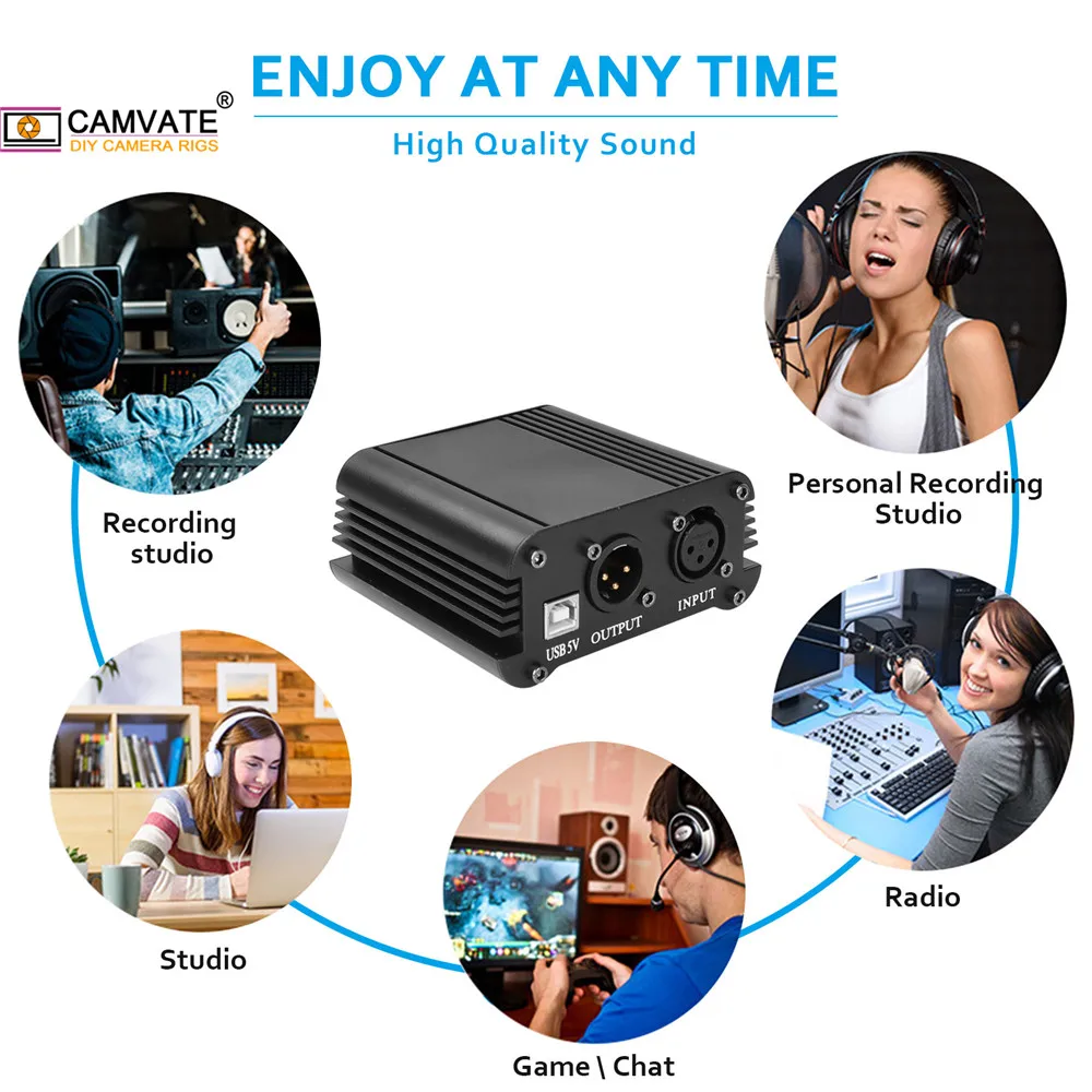 CAMVATE BM 800 Condenser Microphone 48V Phantom Power Supply With Adapter XLR Audio Cable For Music /Audio Recording/Karaok