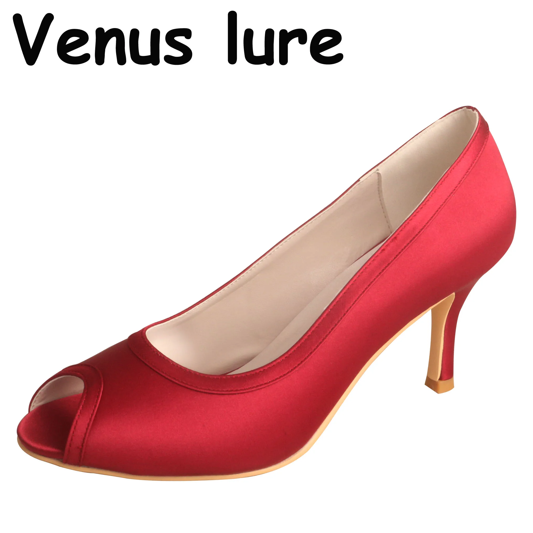 

Venus lure High Quality Women Wine Red Shoes Wedding 8CM Heel Peep Toe Pumps