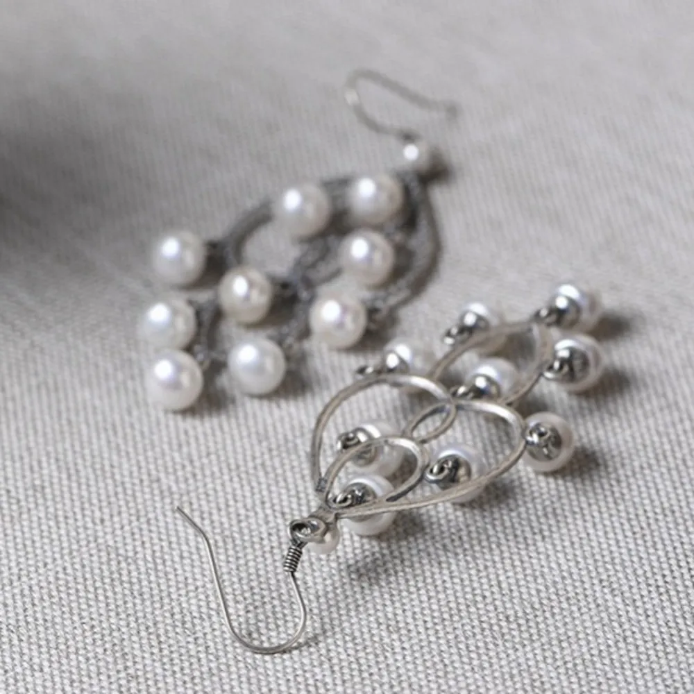 New S925 pure silver female earrings Thai silver craft earrings for woman fashion classical tassel pearl woman earrings