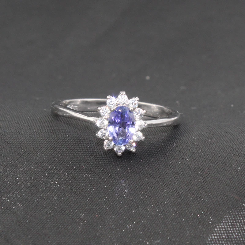 Kate Princess Same Style Engagement Ring 0.5ct Natural Tanzanite Silver Ring 925 Sterling Silver Tanzanite Wedding Ring for Girl